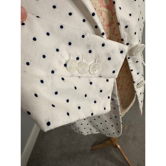EUC Talbots linen blend white blue polkadot two button blazer Sz 4 Petite - Picture 6 of 10